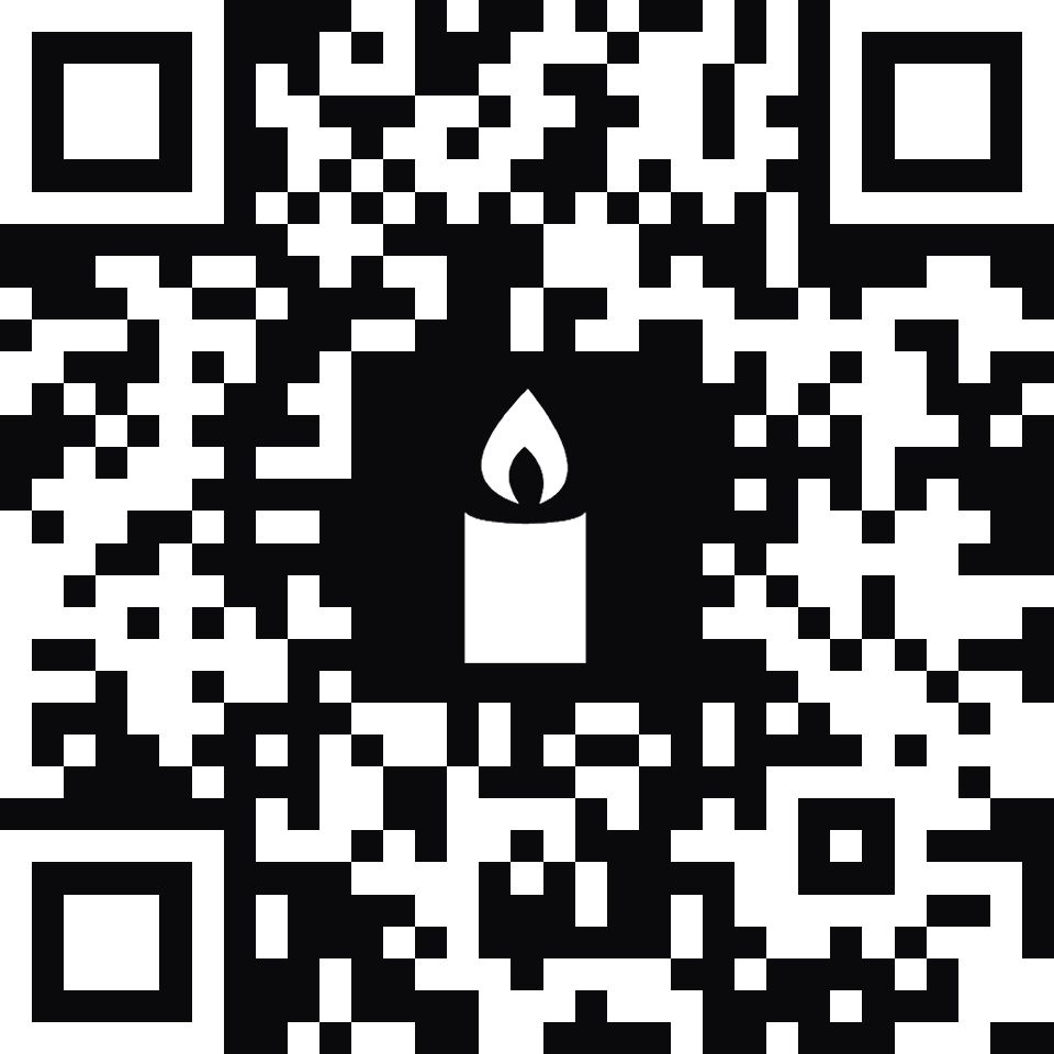 QR code linking to the Essays for Peace candle artwork downloads
