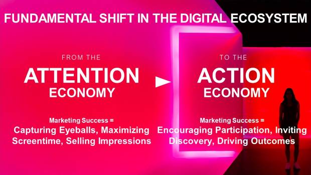 Trust Is Built In The Real World � image of a young person taking a selfie in Times Square at night, surrounded by Out of Home advertising and the energy of a public space